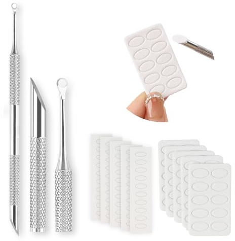 Nagelhautschieber Edelstahl Doppelendig Nagelhautentferner Cuticle Pusher mit 100pc Schleifpapie Nagelfeile für für Maniküre und Pediküre Nagelkunst