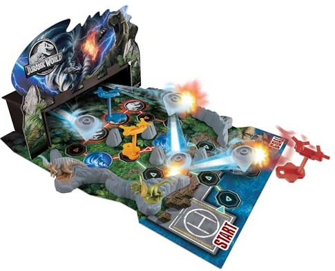 EPOCH Games - 7573 Jurassic World Twin Tornadoes Attack- Party Game, Würfelspiel, Actionreiches Party Spiel mit Dinosaurierfiguren, Dinosaurier Spielzeug, Brettspiel für Kinder ab 4 Jahren