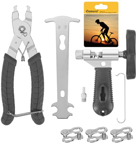 Oumers Kettennieter Fahrrad, Fahrradkette Werkzeug Mit Kettennieter, Kettenschloss Zange, Kettenlehre und 3 Paar Fahrradketten Nieten, 6-12 Fach Fahrradketten Reparatur Set