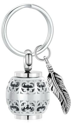 BIAIHQIE Llavero de urna de cremación con Forma de Linterna Hueca, de Acero Inoxidable, Recuerdo conmemorativo para Cenizas humanas o de Mascotas, joyería Personalizada (Plata)
