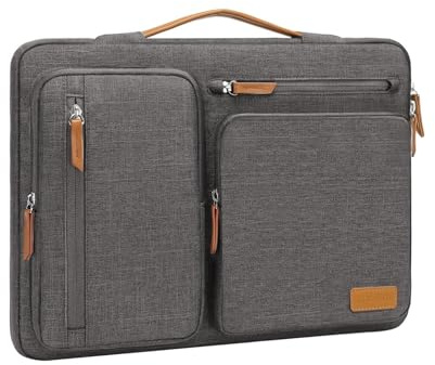 MOSISO Housse 360° Ordinateur 14 Pouces avec Doublure Douce | Compatible avec MacBook Dell HP Lenovo Acer,Sac Ouvert Latérale avec 4 Poches Zippées&Poignée,Gris Taupe