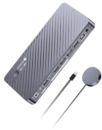 AV Access 8K KVM Switch 2 Monitors 2 Computers for Laptop & Gaming PC/Mac mini, 100W PD, GbE, 4xUSB 3.2 10Gbps USB C Hub, KVM Docking Station Dual Monitor 8K@60Hz/4K@165Hz, Audio, SD, Remote Switch