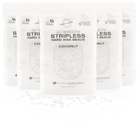 Rio Go Smooth Hard Wax Beads 500g, Stripless Depilatory Waxing, No Strip Needed, Full Body, Face & Bikini Line Stripless Beads, Rosin Free - Coconut (5 x 100g)