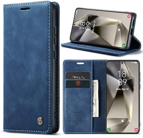 Phernykas Funda para Samsung Galaxy S25 Libro Case, Cierre Magnético Función Soporte Bloqueo RFID Proteccion Flip Wallet Carcasa Móvil para Samsung S25 Funda, Azul
