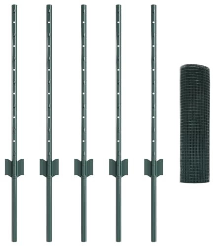 vidaXL Stängsel med stolpe Grön 0,6 x 10 m Stål och PVC, Justerbar utomhusavskiljare, modern trädgårdsgrind, hållbar avdelare, mångsidig privacypartition för bakgårdar