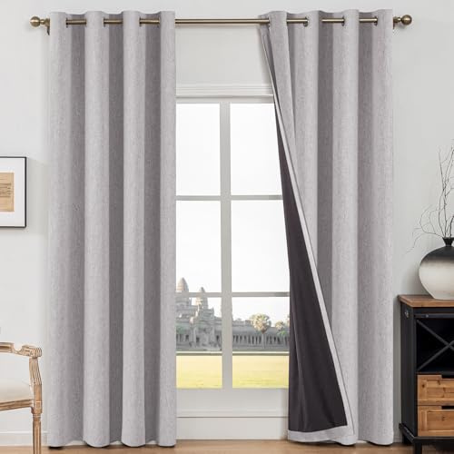 CYCMACO Mörkläggningsgardiner 2 Stycken, 140x300cm, Gardiner För Vardagsrum I Imiterat Linne, Värmeisolerande Gardiner För Inomhusbruk, Ljudabsorberande Med Ringar, För Sovrum, Ljusgrå