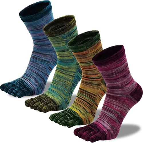 QUPOLPOL Toe Socks for Men, 4 Pairs Five Finger Crew Socks, UK 6-11