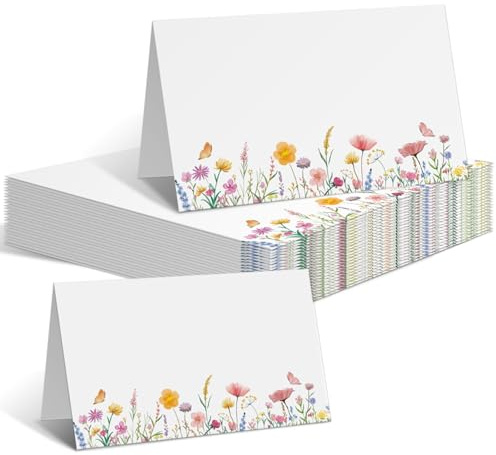 Xinfin 50pcs Wedding Place Cards Flower Name Place Cards for Table Setting Wedding Table Numbers Birthday Baby Shower Party Decorations (Flower C)
