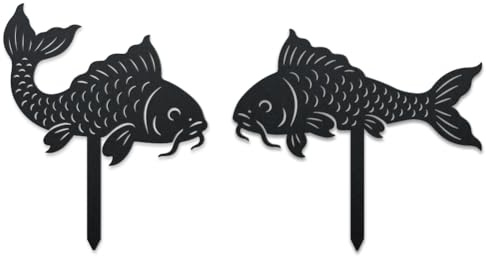WADORN Piquets de Jardin Décoratifs en Métal pour Poissons, 2 pièce Statues D'Extérieur de Silhouette de Poisson Noir Animaux Amusants Ornements de Jardin Cadeaux Décoration pour Terrasse Pelouse