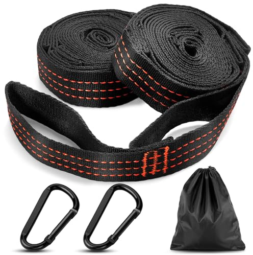 2er Set Hängematte Befestigung 2 m x 2,5 cm, Aufhängung mit 5 Schlaufen & 2 Karabinern, Hängematte Befestigungsset mit Tasche, stabile Schaukel & Hängesessel Befestigung für Camping und Garten