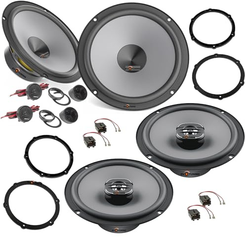EvoTuning Kit 6 Casse Altoparlanti Anteriori e Posteriori per Peugeot 208, compatibile con Hertz K 165 + X 165, Set 2 Woofer 165 + 2 Tweeter + 2 Coassiali 16,5 cm + 4 Anelli e Cavi Adattatori