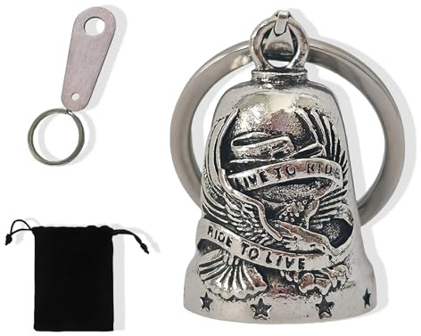 fKiZanthene Clochette Moto Guardian en Métal avec Aigle Gravé, Porte-Clé et Breloque Porte-Bonheur, Design Vintage, Pour Moto et Clés