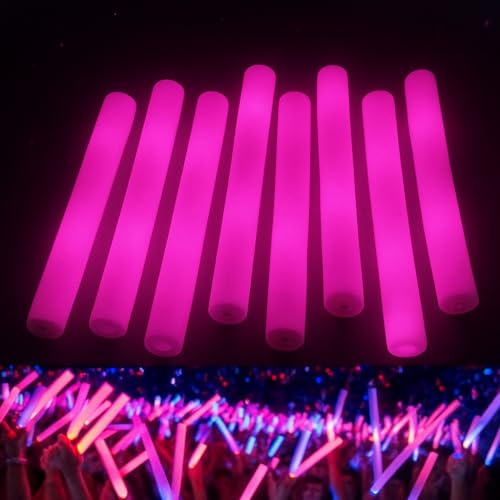zenda Club - Palos luminosos LED de espuma rosa 48 cm (paquete de 10) - 3 modos intermitentes - Focos LED de espuma para fiestas, conciertos, bodas, cumpleaños, autonomía 8H