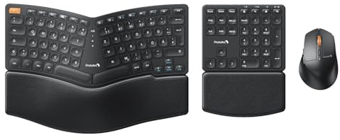 ProtoArc Ergonomische Tastatur Maus Set, EKM04 2,4 GHz Kabellos Ergo Tastatur Maus, Separater Ziffernblock, Geteiltes Design, Handballenauflage, Tastatur Split für Desktop, PC, Laptop, Windows