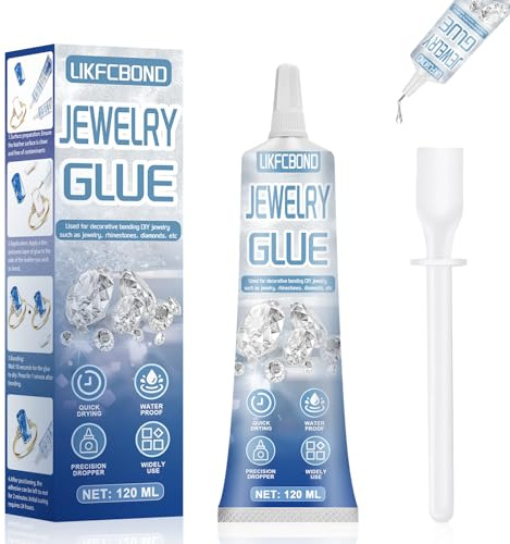LIKFCBOND Smyckeslim, 120 ml Lim för Smycken, Transparent Strass Lim, Snabbtorkande Vattentätt, för Ringar, örhängen, Halsband, Armband, Hårspännen, Textilier, Ädelsten, Strass och Diamanter