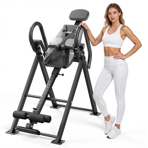 VEVOR Panca ad Inversione per Fitness, Panca di Inversione Gravitazionale Carico Max 136 kg Bloccaggio a Rulli, Attrezzi per Allenamento Schiena Esercizio per Colonna Vertebrale Collo Braccioli