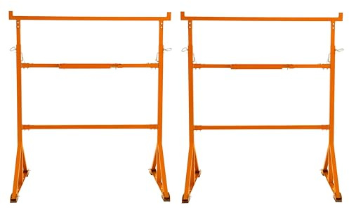 2 Supports Tréteaux de Maçon Chantier en Acier Portable Table Établi de Travail Hauteur Réglable 105,5 à 185,5 cm Pieds Antidérapants Capacité de Poids 200 kg [Crochets & Plateau Porte-Outils INCLUS]