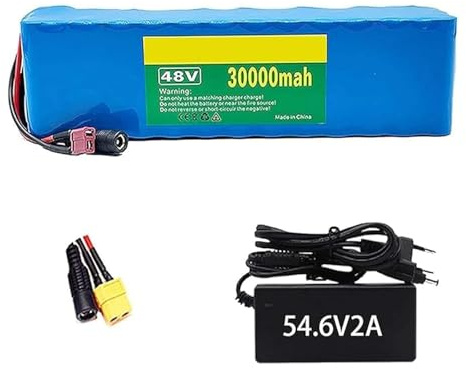 Leilaohu Batería De 48 V Y 30 Ah para Patinete Eléctrico, Batería De Litio para Bicicleta Eléctrica, Paquete De Baterías De Litio con Cargador, Batería De 48 V para Patinete, XT60 48V 30AH,T Plug