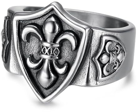 BOBIJOO Jewelry - Chevalière Bague Fleur Lys Blason Acier Inoxydable Argenté Symbole Royaliste Templier Patriote - 60 (9 US)