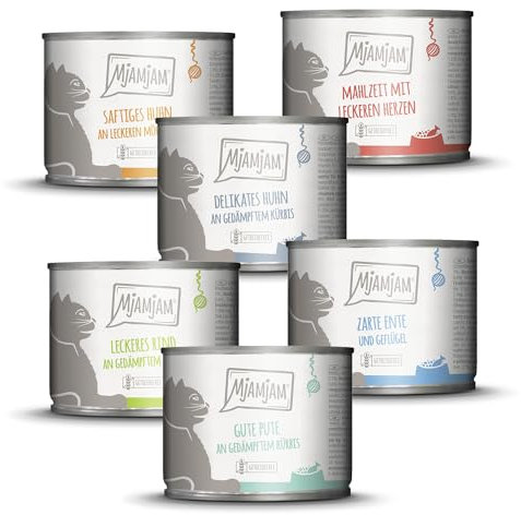 MjAMjAM - Premium Nassfutter für Katzen - leckere Mahlzeiten Mixpaket III für Deine Katze, 6er Pack (6 x 200 g), getreidefrei mit extra viel Fleisch