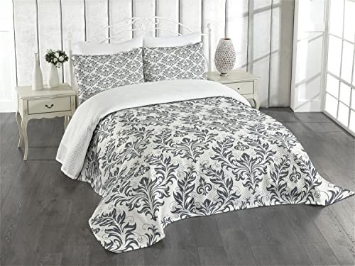 ABAKUHAUS viktorianisch Tagesdecke Set, Floral Aufwändiger Damast, Set mit Kissenbezügen Moderne Designs, für Doppelbetten 264 x 220 cm, Beige Grau