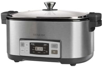 SENCOR SPR 5500SS Slowcooker, 1350 Watt, Kochbehälter, 4 einstellbare Kochfunktionen, Edelstahl