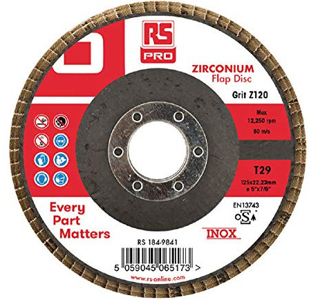 RS PRO Zirkoniumdioxid Fächerschleifscheibe Ø 125mm, Korngröße P120, Packung a 5 Stück