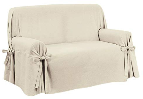 SaRani Copridivano FIOCCO con Laccetti, Tessuto Pesante per Tappezzeria, Vestibilità Universale e Copertura Totale del Divano, Produzione Sartoriale Italiana (Panna Ottoman, 2 posti)