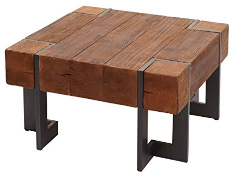 Mendler Couchtisch HWC-A15, Wohnzimmertisch, Tanne Holz rustikal massiv MVG-Zertifiziert - braun 70x70cm