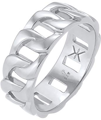 Kuzzoi Massiver Herrenring (8mm) poliert Bandring Männer 925 Silber | 925 Sterling Silber Ring im Chunky Chain Look Ringgröße 54-66