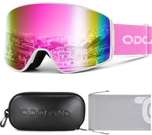 Odoland Skibrille Zylindrische Schneebrille für Damen und Herren mit Skibrillenetui Anti-Fog UV-Schutz Unisex Snowboardbrille Helmkompatible für Jungen und Mädchen zum Snowboard Skifahren
