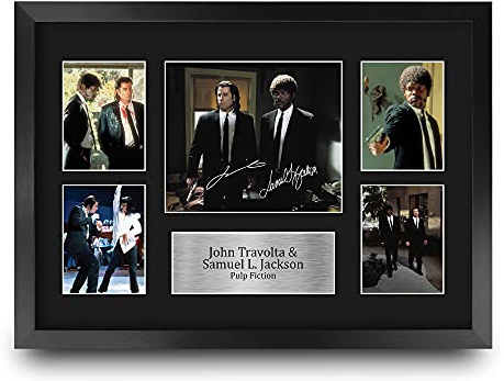 HWC Trading FR A3 John Travolta & Samuel L Jackson Pulp Fiction Vincent & Jules Geschenke Gedruckt, Signiert Autogramm Bild Für Film-Erinnerungsstücke-Fans - A3 Framed
