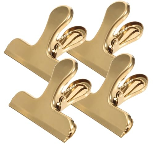 Cabilock 4 Stücke Edelstahl Verschlussklammern Dichtungsclips Lebensmittel Bag Tüten Clips Verschlussclips Beutelklammern Tütenclips Büroklammern Klammern für Tüten Beutel Küche Büro Gold