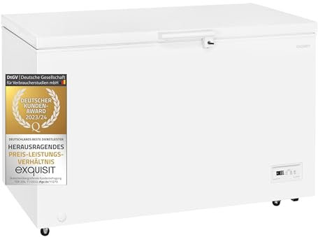 Exquisit Gefriertruhe GT400-HE-041E weiss | 371 l Nutzinhalt | 4*-Gefrieren | Schnellgefrieren | 2-in-1 Gerät | Rollen