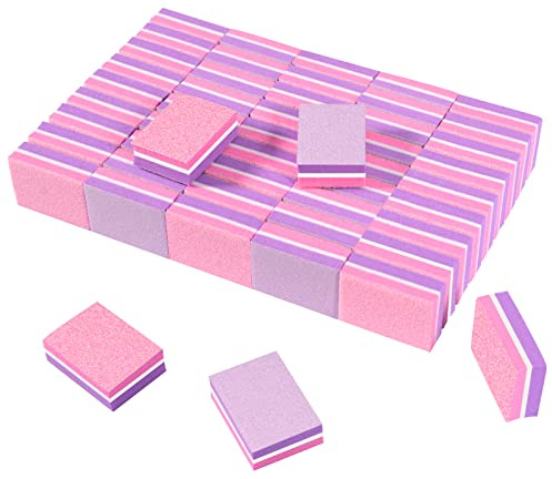 CGBE Nail Buffer (50 Pack), Buffer Block Nail File 100/180 Grit, Mini Nail Buffers Block Sponge Double Sided Nail File for Acrylic Nails Manicure Tools (Pink-Purple)