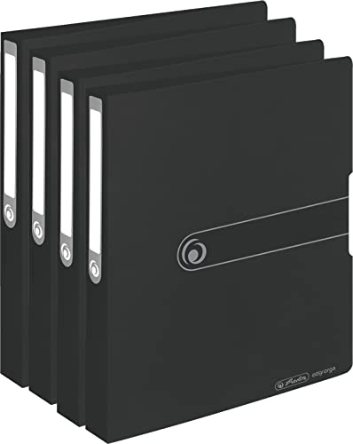 Herlitz Ringbuch A4 (PP, 2-Ring-Kombi-Mechanik, 3,8 cm Rücken, 25 mm Füllhöhe) 4er Set, opak schwarz