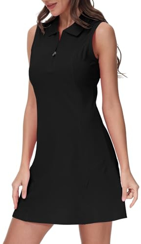 MoFiz Robe sans Manche Femme Été Coton Polo Robe Zippée de Sport Respirant Tennis Golf Dress Noir XS