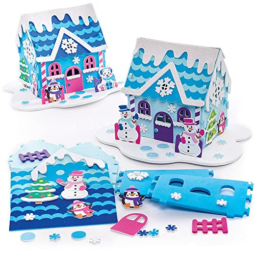 Baker Ross FX292 Schneemanhaus Moosgummi Bastelset - 2 Stück, Schaumstoff Bastelset für Kinder an Weihnachten, Weihnachtsdeko zum Basteln