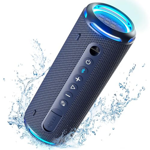 Tronsmart T7 Lite Altavoz Bluetooth 5.3, Potente Portátil con Luz LED de Color, Impermeable IPX7, 24H de Reproducción, Sonido Estéreo, Control de la App, Apoya TF, SD, para Fiestas - Azul