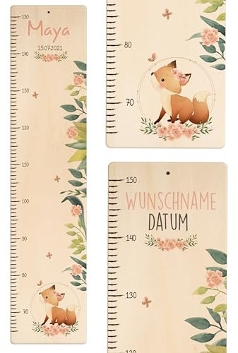 KIDSMOOD - Messlatte Kinder Holz personalisiert Mit Namen für Baby- & Kleinkinderzimmer - Messlatte als Kinderzimmer Wand-Dekoration & Weihnachtsgeschenke Kinder & Babys zum Geburt - Skala 70-140cm