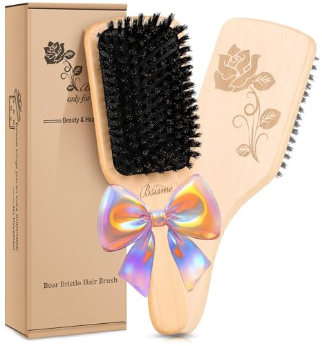 Bsisme Hair Brush, Boar Bristle Hair Brushes for Women Men Kid, Natural Bristles Paddle Brush for Thin Fine Hair, Restore Shine and Texture, Enhance Hair Shine and Health