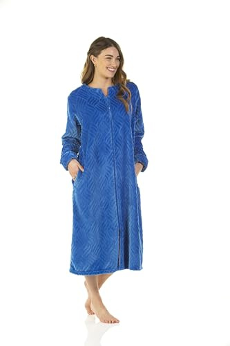 La Marquise Peignoir en polaire ultra douce avec fermeture éclair pour femme, Bleu sarcelle., M-L