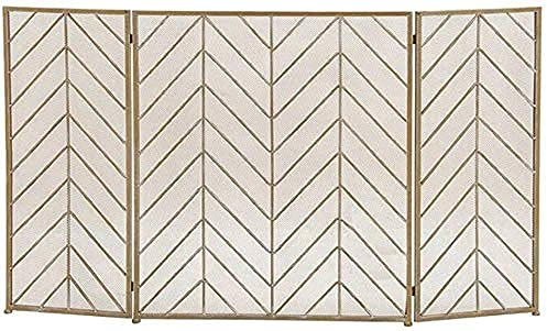 Funkenschutz, Funkenschutz, 3-teiliger Kaminschutz für den Innenbereich, schmiedeeisernes Metall-Kamin-Stehtor, Goldener, Faltbarer Funkenschutz, 130 x 30 x 80 cm The New