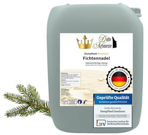 Dufte Momente | Dampfbad Emulsion 10 Liter Fichtennadel | geprüfte Qualität | mit naturreinen und natürlichen ätherischen Ölen | gebrauchsfertig | vegan und ohne Tierversuche