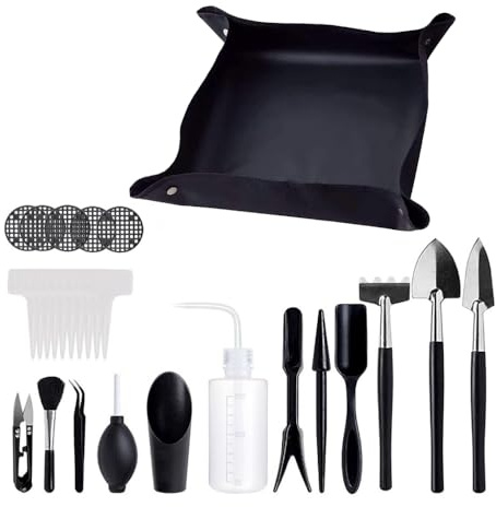 Sarini 28-teiliges Mini-Gartenwerkzeug-Set, Sukkulenten-Umpflanzwerkzeuge, Pflanz-Handwerkzeug-Set für die Pflanzenpflege von Miniatur-Kakteen und Bonsai-Gartenpflanzen