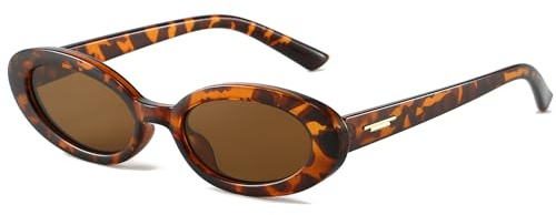 Laurinny Trendy Oval Sonnenbrille für Damen und Herren Retro 90ER Runde Sonnenbrillen(Leopard/Braun)