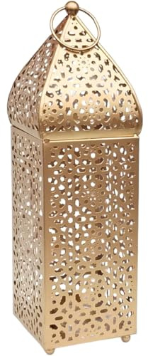 Marrakech - Lanterna orientale in metallo color oro, Zayla grande, 31 cm, portacandele marocchino, moderno come elegante decorazione per balcone, giardino o soggiorno
