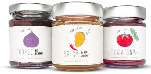 FOODOKO FINEST - Gourmet Chutney Trio Set für Feinschmecker | Spicy Mango Chutney, Lila Feigen Chutney, Tomaten Basilikum Chutney (3x180g)