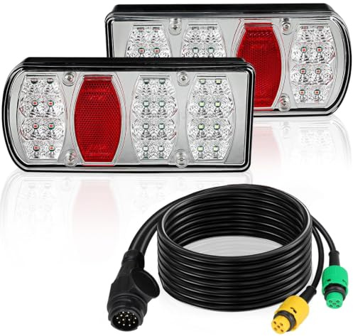 Yinaolan LED Anhänger Rückleuchten Set 12V 24V mit 13-poligem Stecker 5,5 m langes 5-adriges Kabel 7 Funktion Wasserdicht ür Anhänger, LKW, Wohnwagen, Bauanhänger Van Traktor