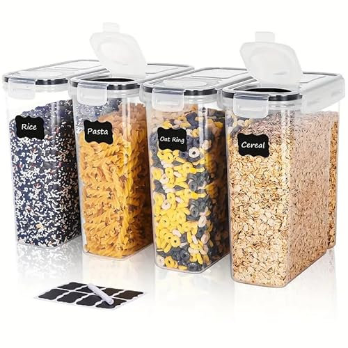 ZiaWorld Cereal Storage Containers 4L Food Grade and BPA Free Tupperware Sets with Lids and Labels Kitchen Storage & Organisation Food Containers Large Kitchen Organiser for Cornflakes